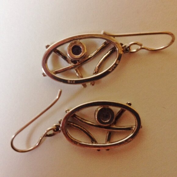 Oval Sterling Silver Earrings Blue Violet Round Tanzanite CZ Pierced Dangle New - Picture 6 of 6